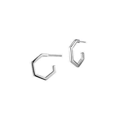 Sterling Silver Polished Hexagon Half Hoop Earrings