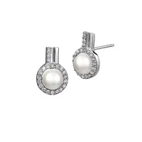 Boutons d'oreilles en argent sterling avec zircons cubiques et perles d'eau douce de 6,5 mm