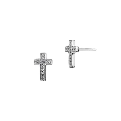 Boutons d'oreilles en argent sterling en forme de croix avec zircons cubiques