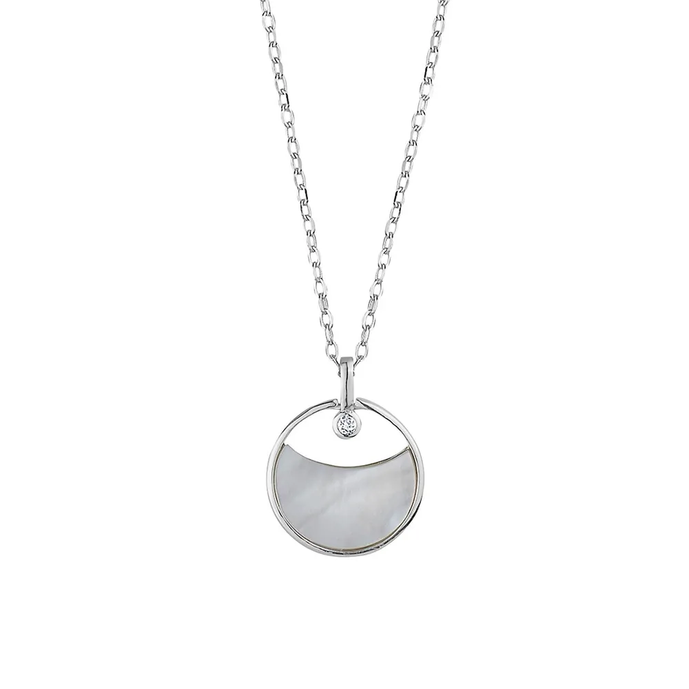 Sterling Silver, Mother-Of-Pearl & Cubic Zirconia Pendant Necklace