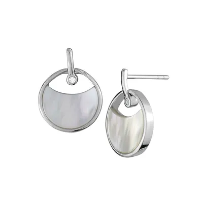 Sterling Silver, Mother-Of-Pearl & Cubic Zirconia Circular Earrings