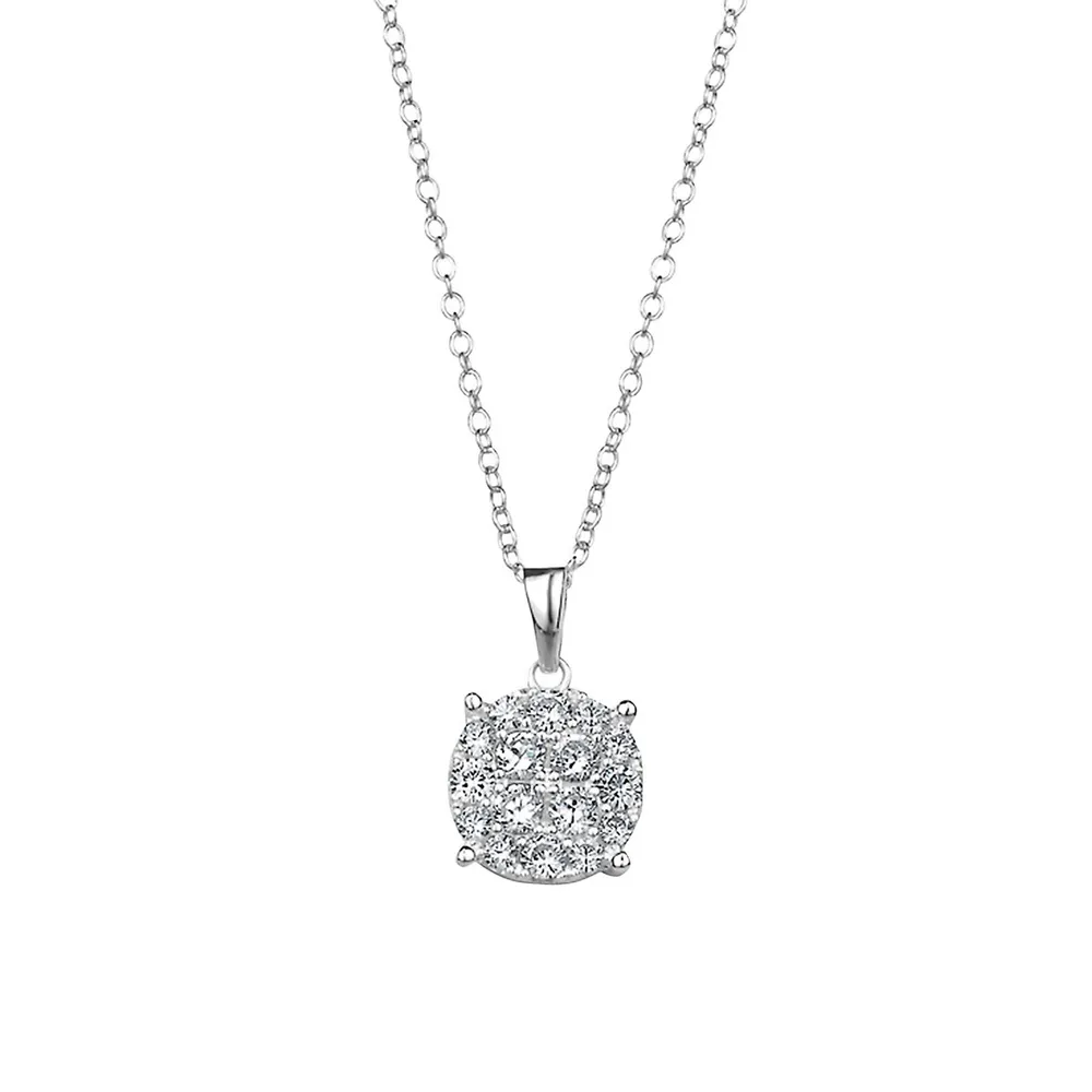 Sterling Silver & Cubic Zirconia Pavé Cluster Pendant Necklace