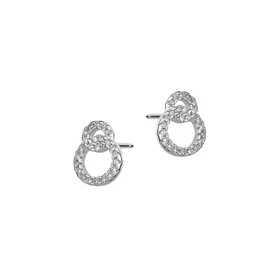 Sterling Silver Double Circle Cubic Zirconia Stud Earrings