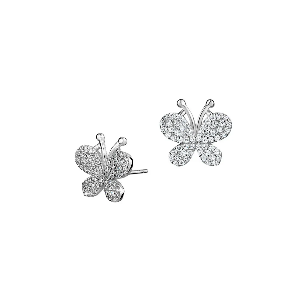 Sterling Silver & Pavé Cubic Zirconia Butterfly Stud Earrings