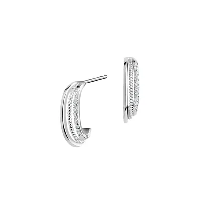 Sterling Silver 3-Row Half Hoop Earrings