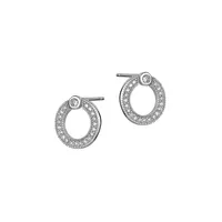Sterling Silver Fancy Open Circle Cubic Zirconia Stud Earrings