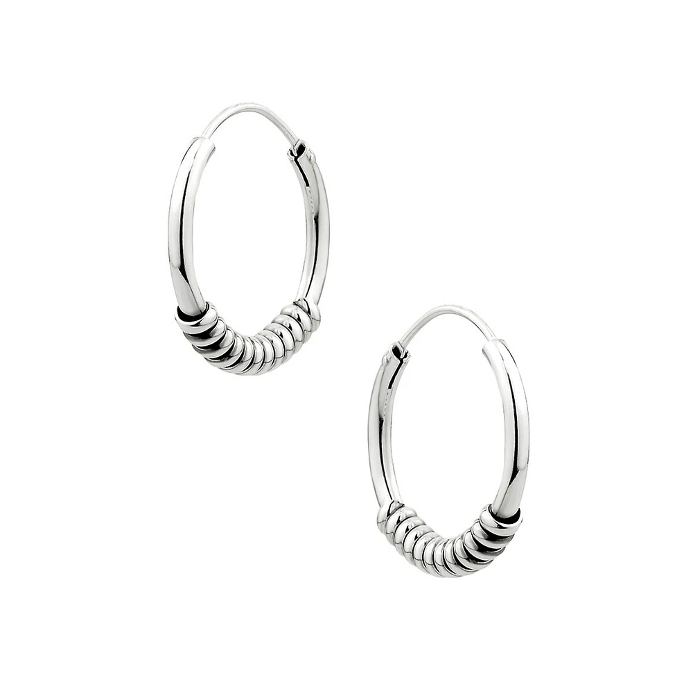 Sterling Silver Antique-Look Endless Bali Hoop Earrings