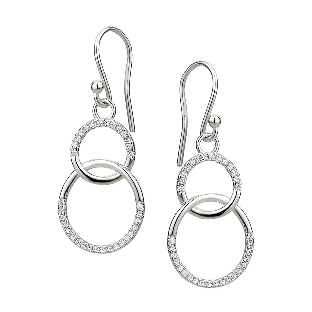 Sterling Silver & Cubic Zirconia Interlocking Circle Drop Earrings