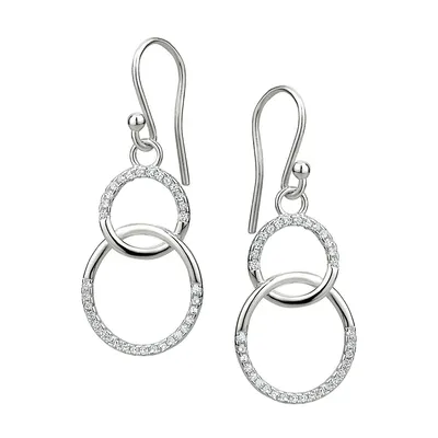 Sterling Silver & Cubic Zirconia Interlocking Circle Drop Earrings