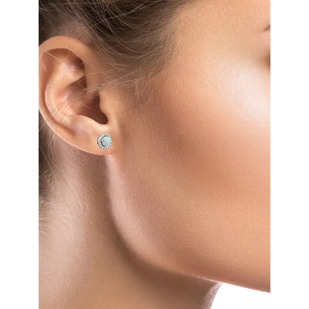 Sterling Silver, Opal & Cubic Zirconia Halo Stud Earrings