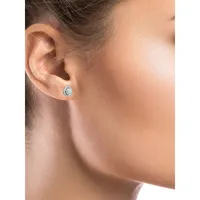 Sterling Silver, Opal & Cubic Zirconia Halo Stud Earrings