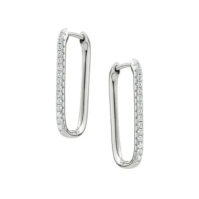 Sterling Silver Rectangular Cubic Zirconia Huggie Earrings