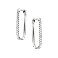 Sterling Silver Rectangular Cubic Zirconia Huggie Earrings