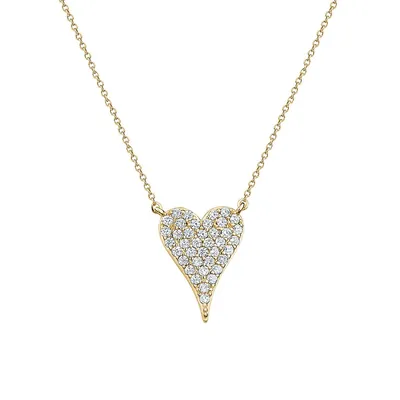 Sterling Silver, 14K Goldplated & Cubic Zirconia Heart Pendant Necklace