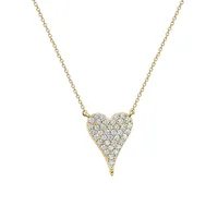 Sterling Silver, 14K Goldplated & Cubic Zirconia Heart Pendant Necklace