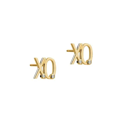 Sterling Silver, 14K Goldplated & Cubic Zirconia XO Stud Earrings