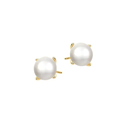 Sterling Silver, 14K Goldplated, 10MM Freshwater Pearl Stud Earrings