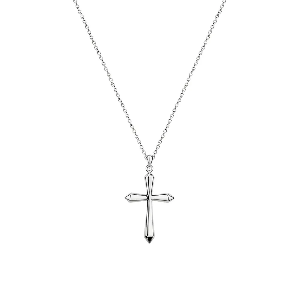 Sterling Silver Polished Bevelled Cross Pendant Necklace