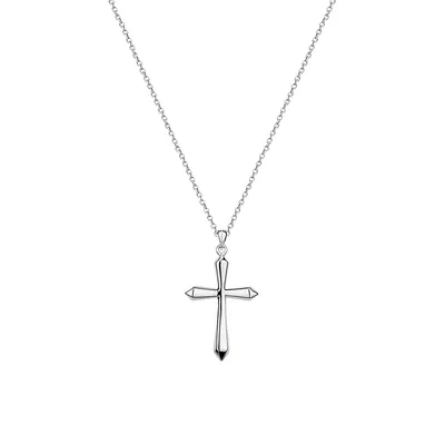Sterling Silver Polished Bevelled Cross Pendant Necklace