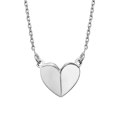 Sterling Silver Polished Folding Heart Pendant Necklace