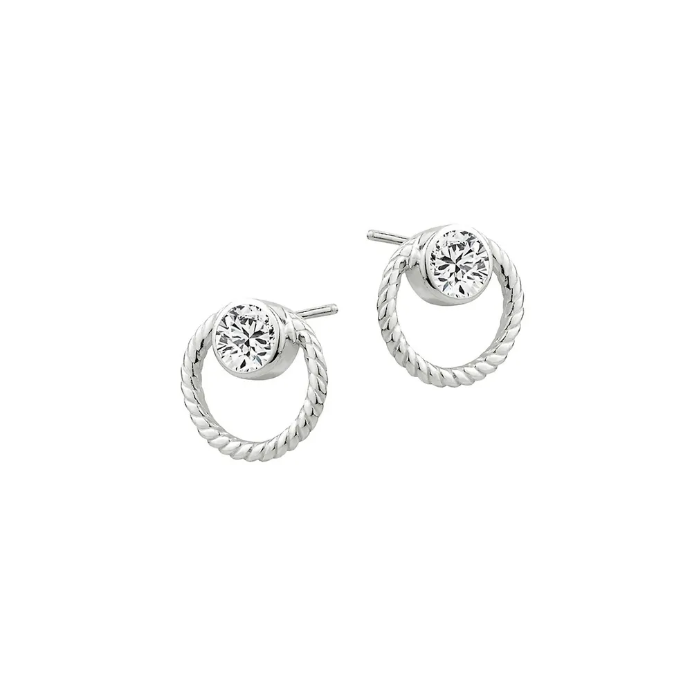Sterling Silver Ribbed & Cubic Zirconia Earrings