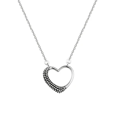 Sterling Silver Antique Beaded Heart Pendant Necklace