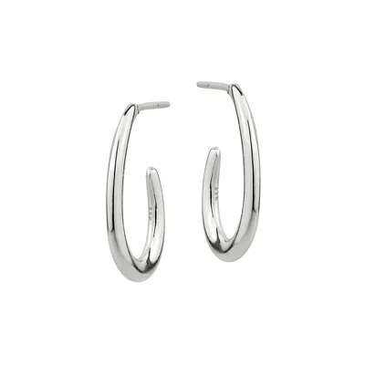 Sterling Silver High-Polished Half-Oval Hoop Earrings