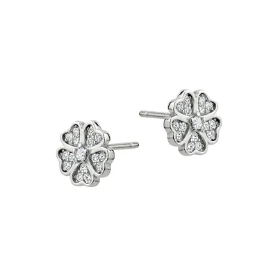 Sterling Silver & Cubic Zirconia Floral Stud Earrings
