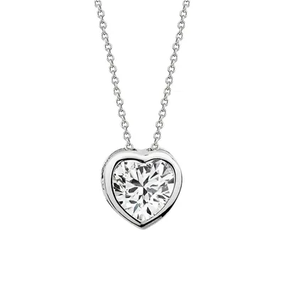 Sterling Silver & Bezel-Set Heart Cubic Zirconia Pendant Necklace