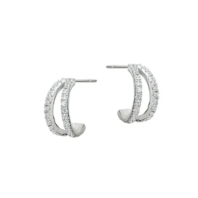 Sterling Silver Double-Row Cubic Zirconia Earrings