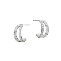 Sterling Silver Double-Row Cubic Zirconia Earrings