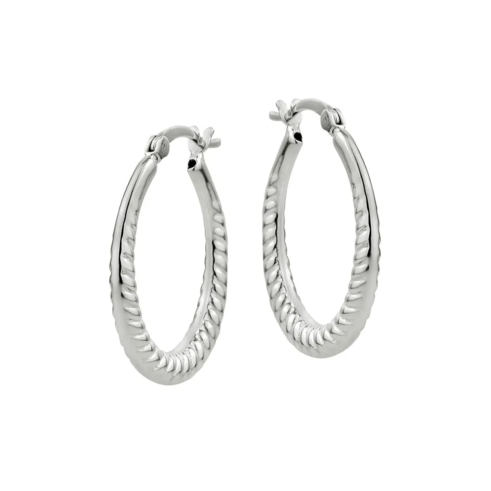 Sterling Silver Ribbed Oval Hoop Earrings