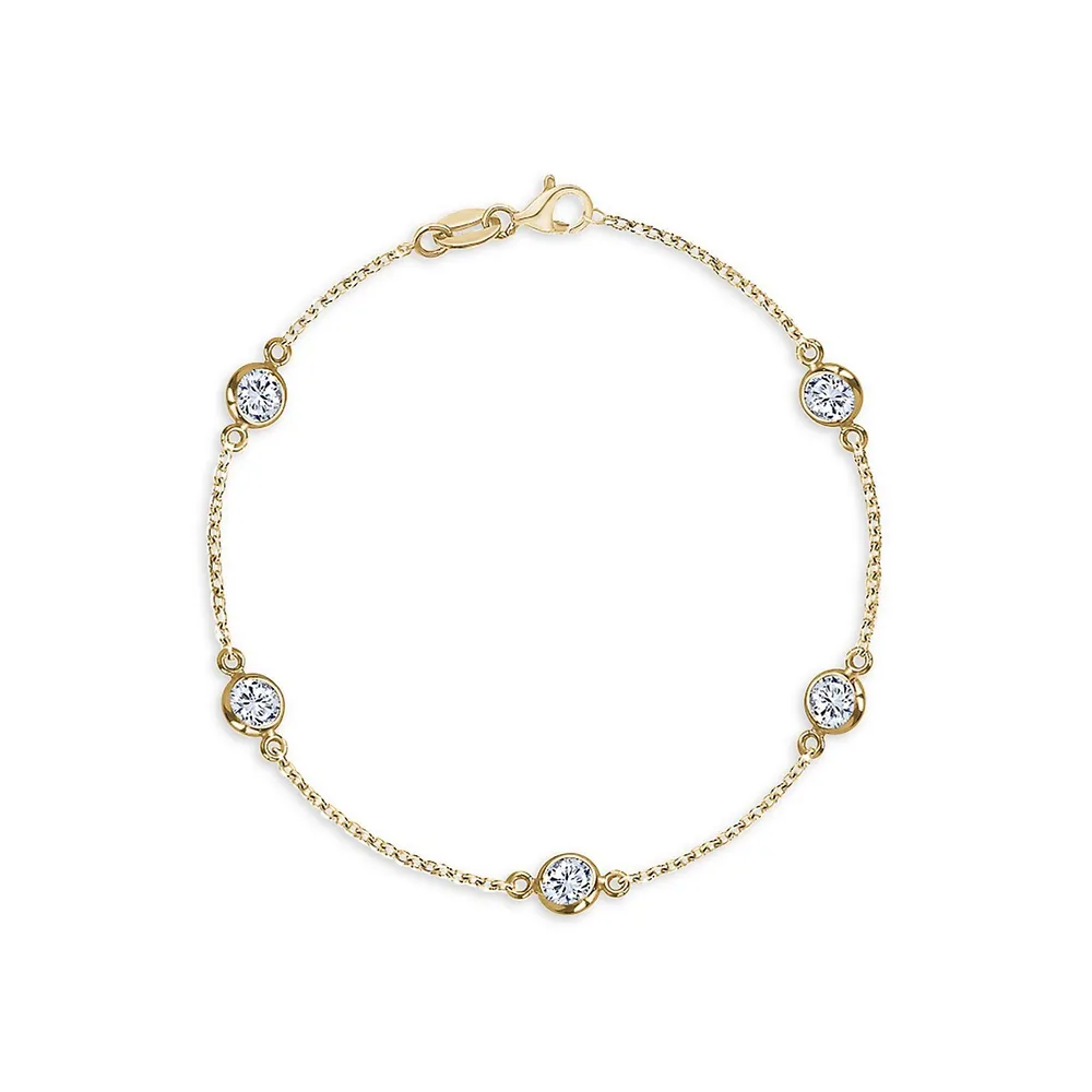 Sterling Silver,14K Goldplated & Clear Cubic Zirconia Station Bracelet