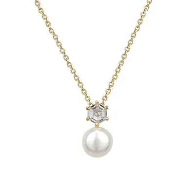 Sterling Silver, 14K Goldplated, Cubic Zirconia & 6.5MM Freshwater Pearl PendantNecklace