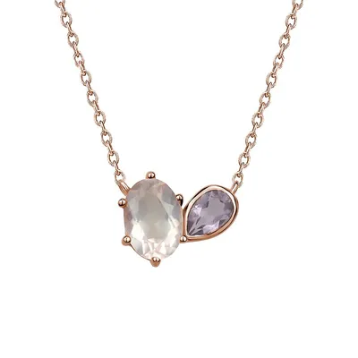 Sterling Silver, Rose Quartz And Amethyst Pendant Necklace