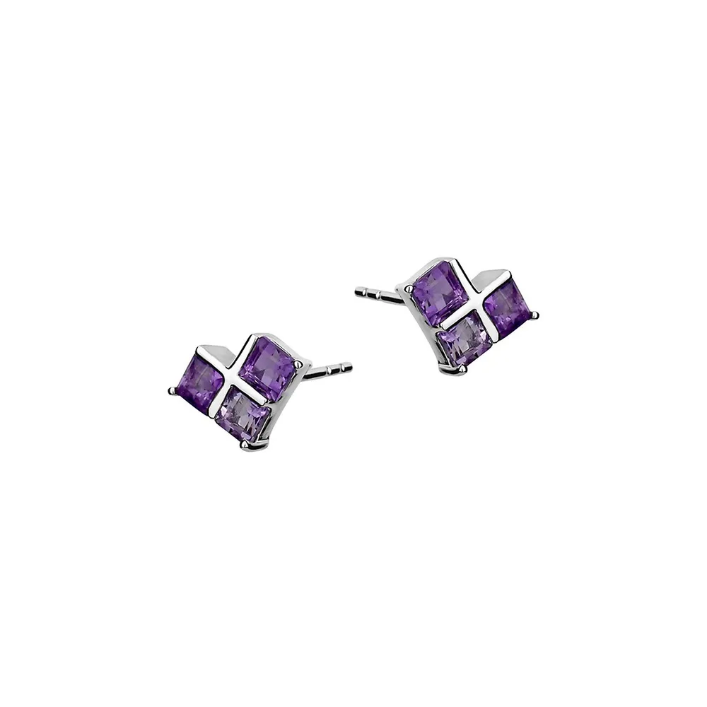 Sterling Silver Trio Amethyst Stud Earrings