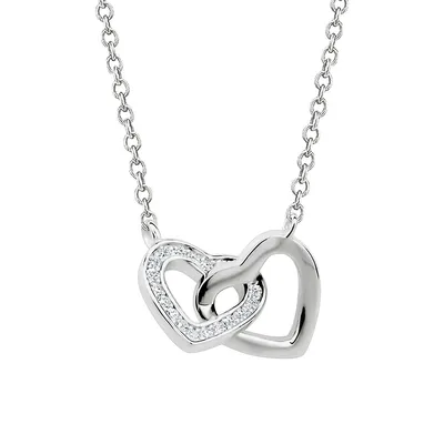 Sterling Silver & Cubic Zirconia Double-Heart Pendant Necklace