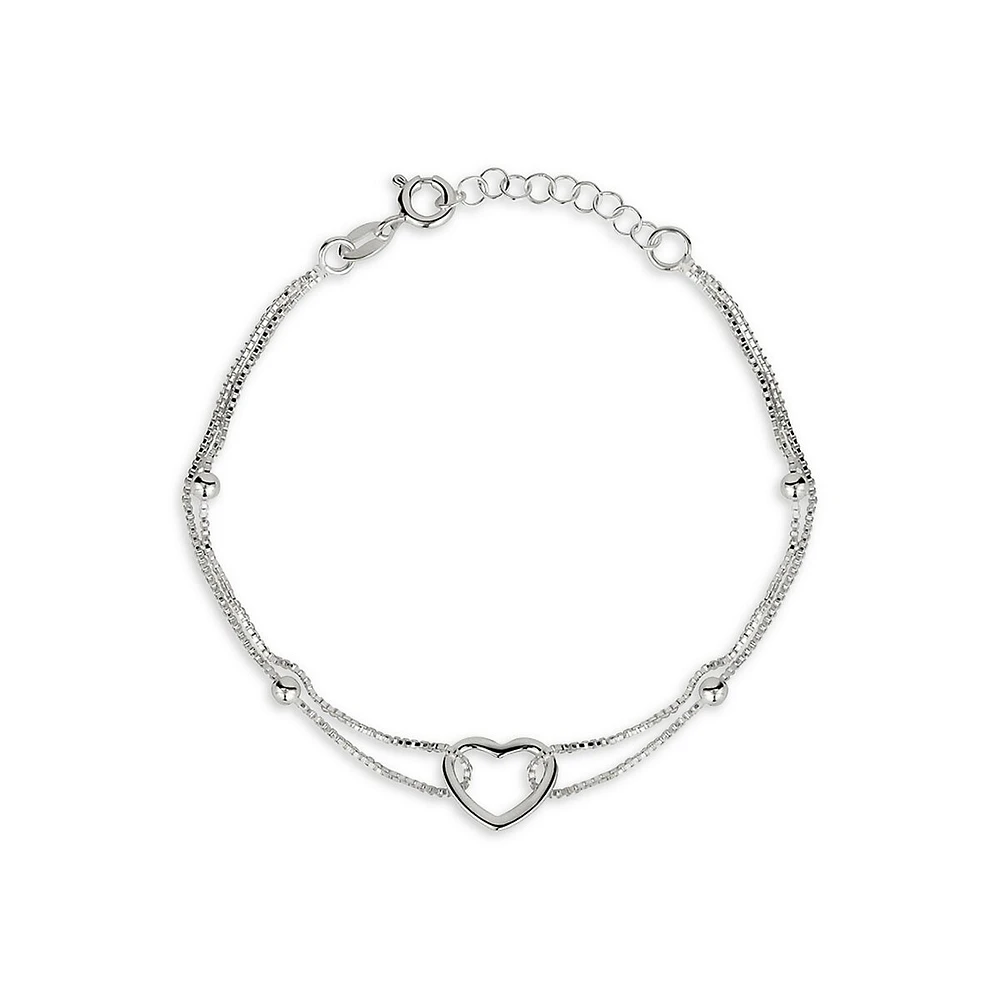 Sterling Silver Heart-Charm Double Box Chain Bracelet