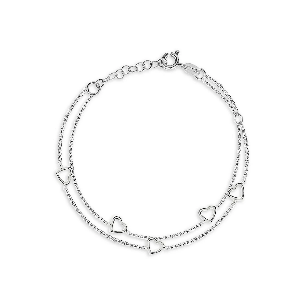 Sterling Silver Heart-Station Double Chain Bracelet