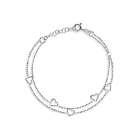 Sterling Silver Heart-Station Double Chain Bracelet