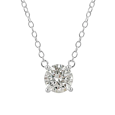 Sterling Silver & Cubic Zirconia Solitaire Pendant Necklace