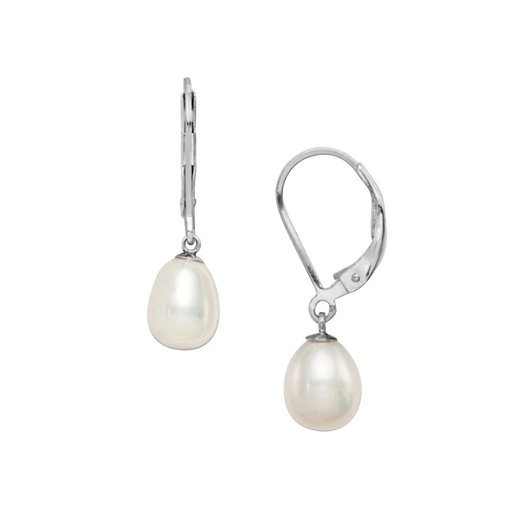 Sterling Silver & 8x6MM Pearl Drop Earrings
