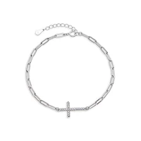 Sterling Silver Paperclip Chain & Cubic Zirconia Cross Bracelet