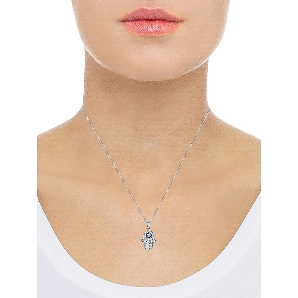 Sterling Silver & Cubic Zirconia Hamsa Pendant Necklace