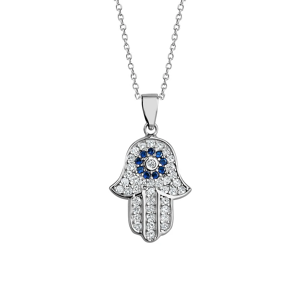 Sterling Silver & Cubic Zirconia Hamsa Pendant Necklace