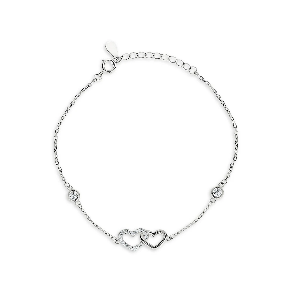 Sterling Silver & Cubic Zirconia Double-Heart Station Bracelet