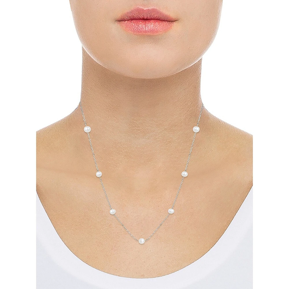 Steling Silver & 4MM Freshwater Pearl Station Necklace