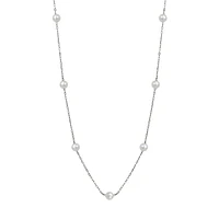 Steling Silver & 4MM Freshwater Pearl Station Necklace
