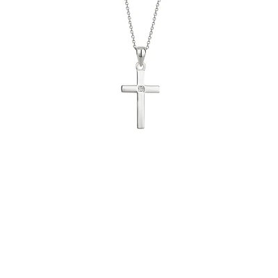 Sterling Silver & Cubic Zirconia Polished Cross Pendant Necklace