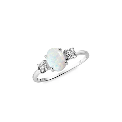 Sterling Silver, Opal & Cubic Zirconia Ring